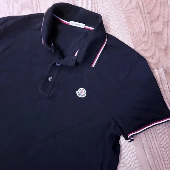 Moncler Men's Polo in Black with Red Accents Size Medium $395 - Picture 4 of 16